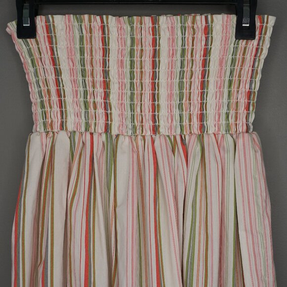 Mystic Sun Strapless Smocked Midi White Striped Sundress with Ruffle Hem size S - Picture 8 of 16
